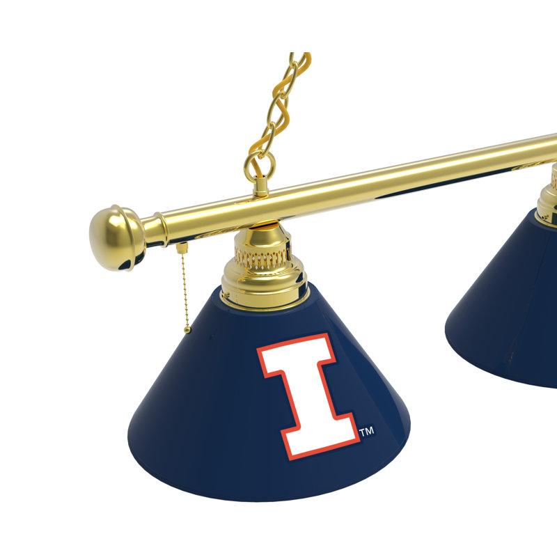 Luminaire suspendu linéaire à 3 lumières pour table de billard NCAA, Laiton, Fighting Illini de l'Illinois