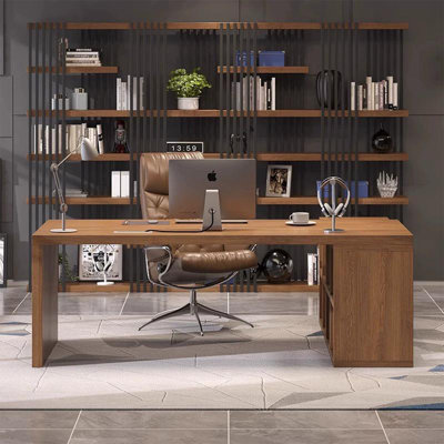 Brown L-Shaped Solid Wood desks