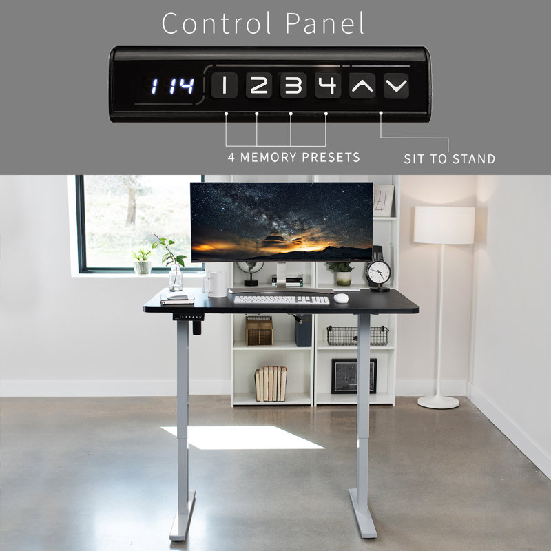 VIVO Single Motor Electric Desk with Push Button Memory Controller, 48.5" H x 48" W x 30" D, Bamboo/Grey