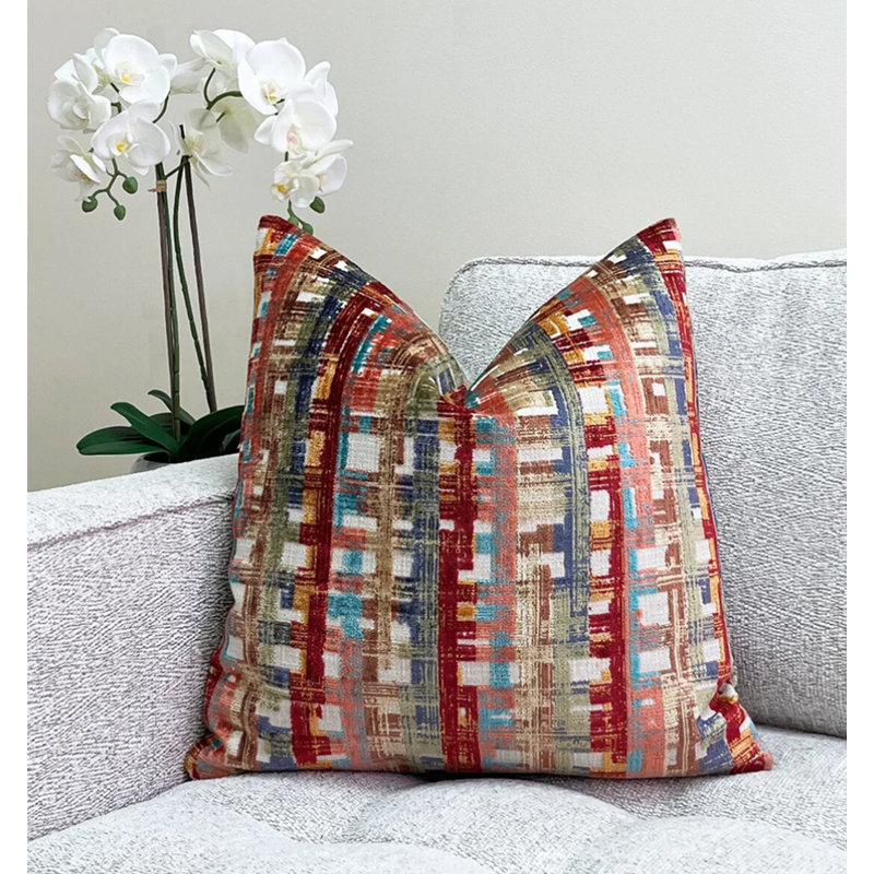 Housse de coussin en velours à carreaux Sienna, H 20 po x l 20 po