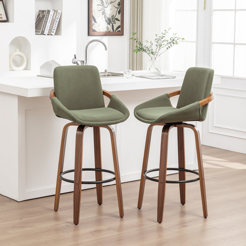 Swivel Upholstered Counter Stool, Green, Counter Stool (63.5cm Seat Height)