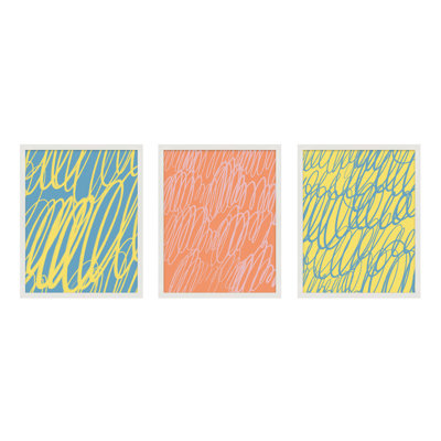 Couleur gribouillis. Ensemble de 3 œuvres d'art encadrées par Jacques Pilon