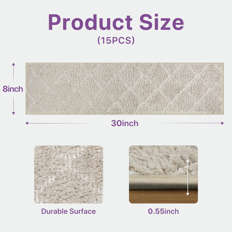 Tapis d'escalier moderne antidérapant (ensemble de 15), Beige