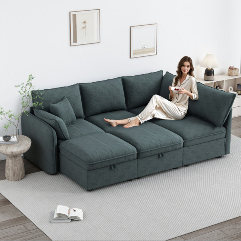 Causeuse modulaire rembourrée 2 pièces Laresth, Gris vert foncé