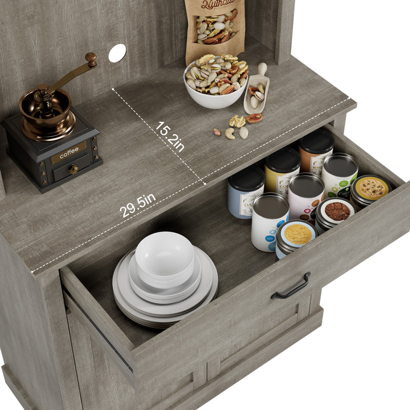 Grand garde-manger avec support pour micro-ondes, huche de buffet autoportante, tablettes réglables, portes, Naturel