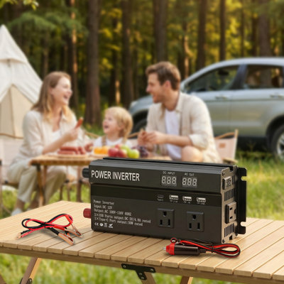 Convertisseur de voiture 12 V à 110 V, inverseur de voiture haute puissance, 3AC + 3USB + 1Type-C, charge rapide, écran LCD, protection de sécurité multiple, convient au camping / extérieur / urgence