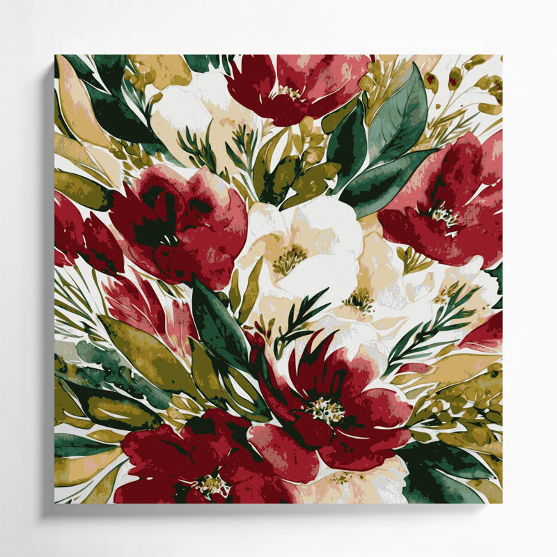 Aquarelle, art floral sur toile beige 25
