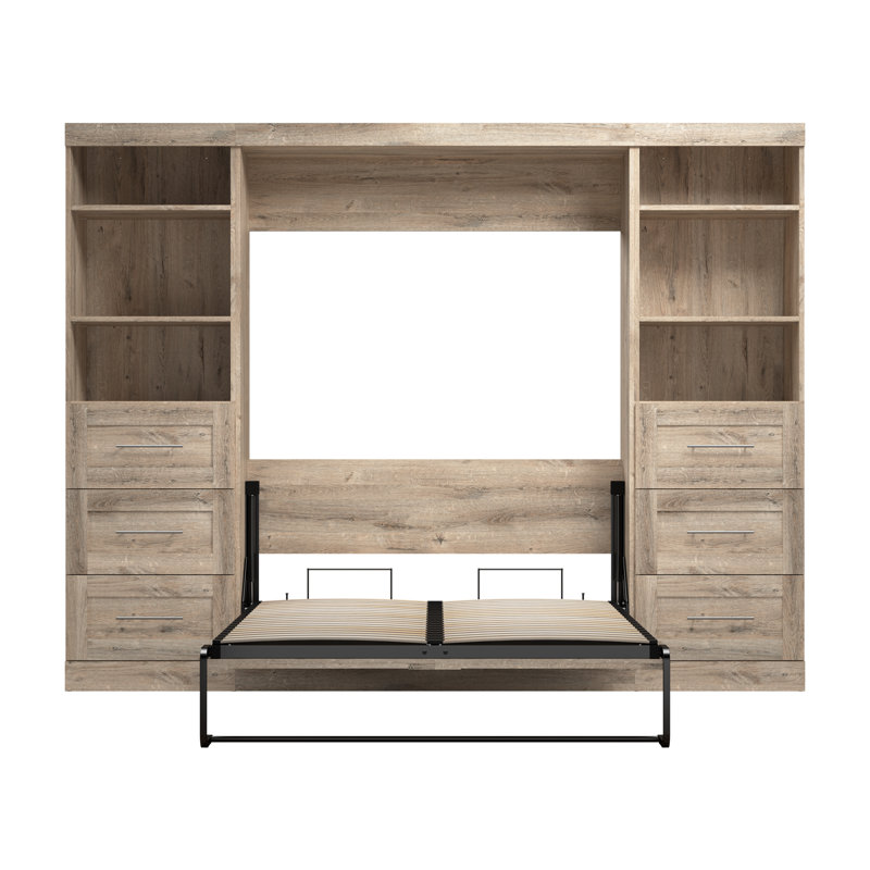 Lit plateforme escamotable avec rangement Arlex, Double, Rustic Brown