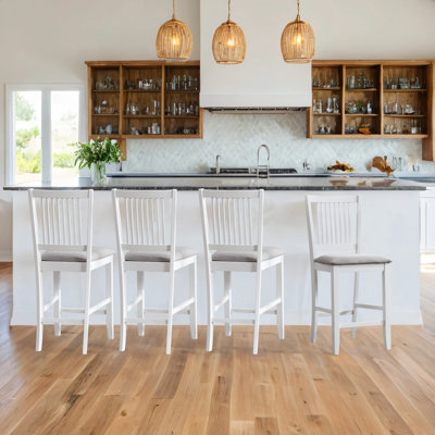 Chic Slat Back Wooden Counter Stools with Upholstered Seats
