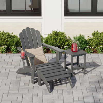 Outdoor Poly Adirondack Chair With Side Table And Ottoman