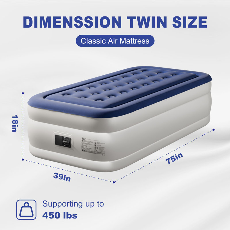 Matelas gonflable bleu et blanc avec pompe intégrée, Simple