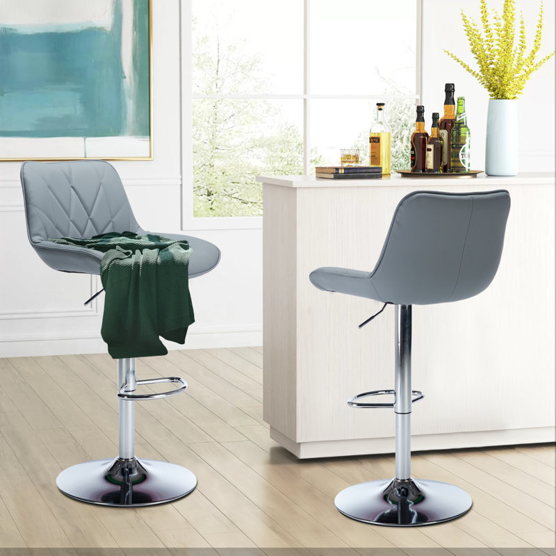 Tabourets de bar réglables à hauteur de comptoir pivotants avec dossier, Gris, 2