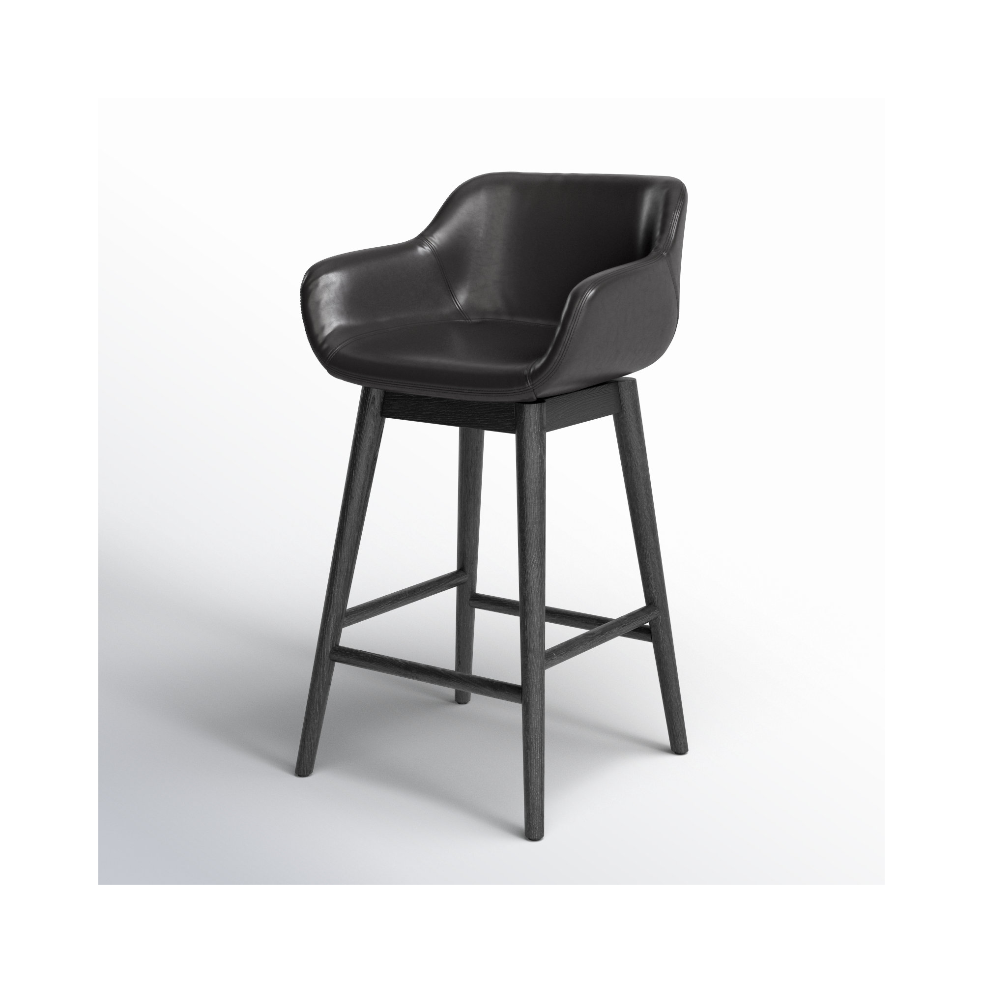 Bahari Swivel Leather Stool, Stained Black Ash, Sonoma Black/Genuine Leather, Counter Stool (26.5" Seat Height)