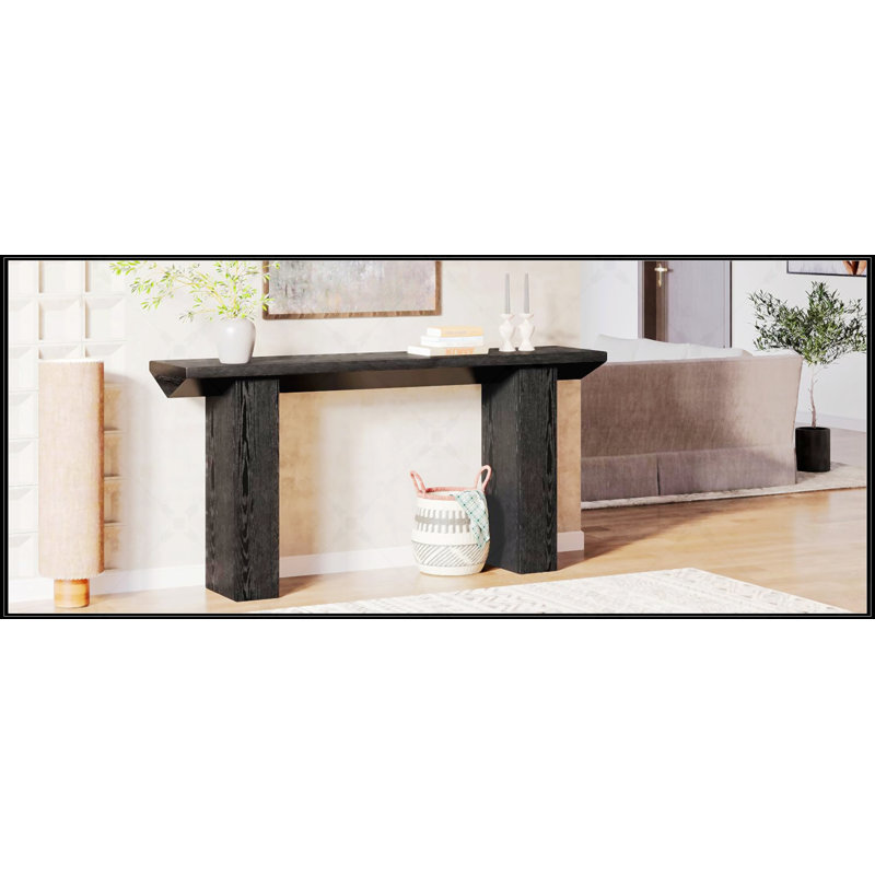 Console de style campagnard industriel de 63 pouces avec conception triangulaire inversée, étroite et durable pour l'entrée et le couloir, finition grain de bois noir