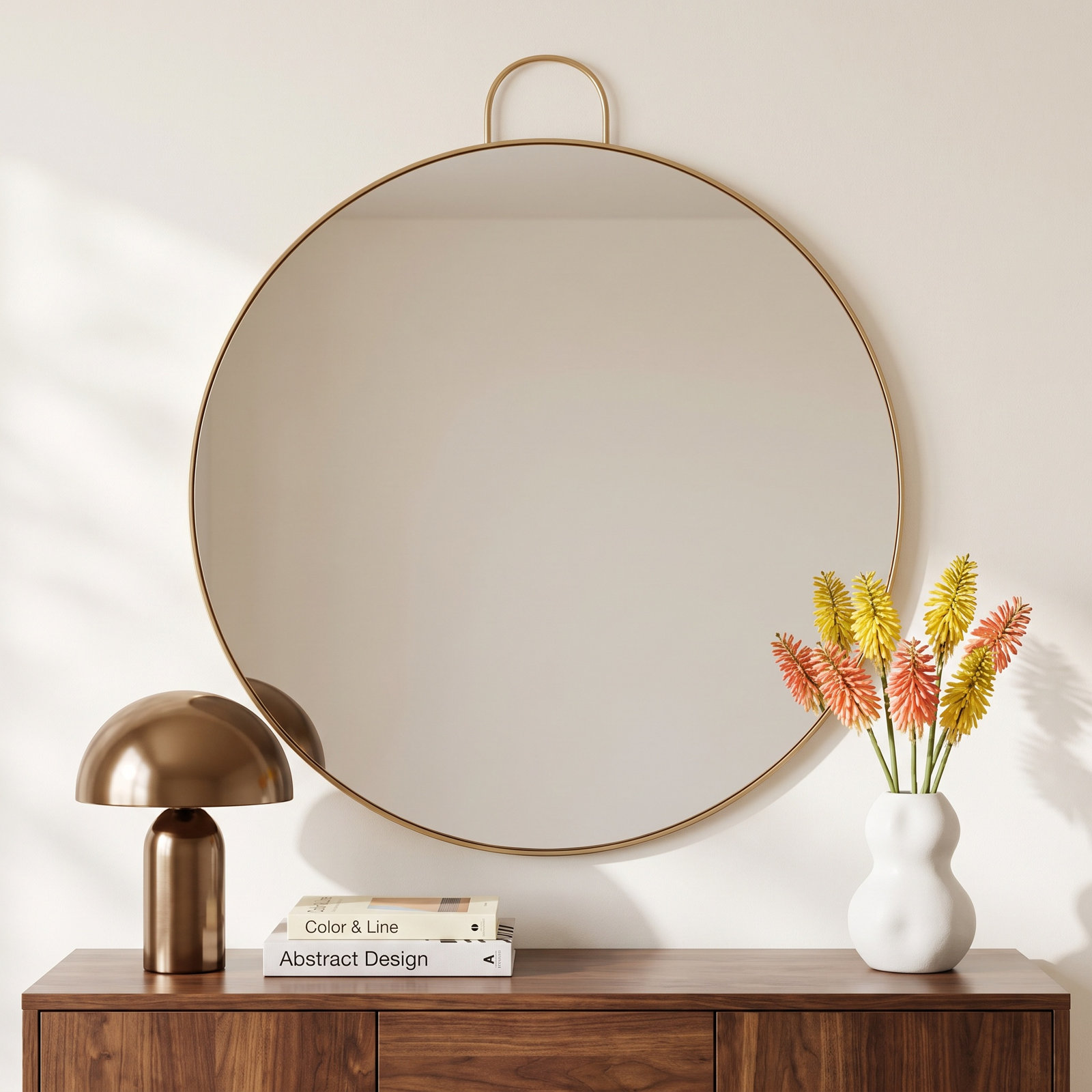 Kathy Metal Round Wall Mirror, Gold