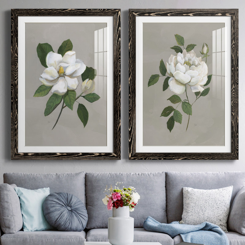 Magnolia botanique - ensemble de 2 reproductions d'art, H 31,5 po x l 47 po x P 1,5 po, H 31,5 po x l 47 po x P 1,5 po, Blanc