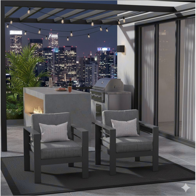 Set Of 2  28" All-Weather Metal Patio Armchairs, Gray, Light Gray