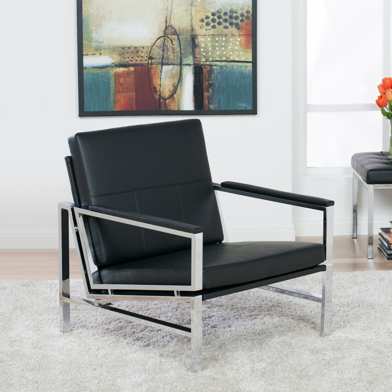 Varnado Faux Leather Armchair, Chrome, Black Faux Leather