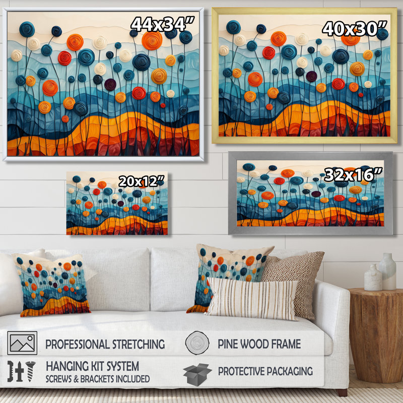 Fantaisie champ de fleurs de renoncule III - Renoncule, art mural, H 34 po x l 44 po, Cadre argenté flottant