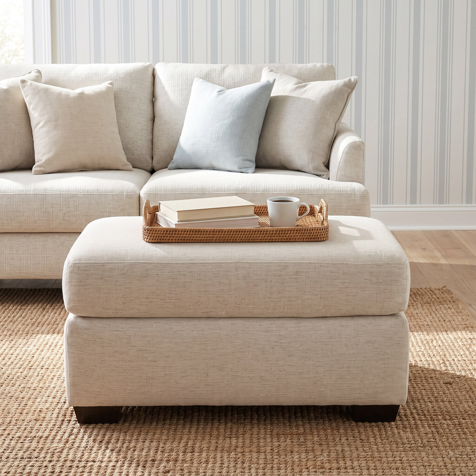 Cranbrook Upholstered Ottoman, Nomad Snow Crypton® Chenille