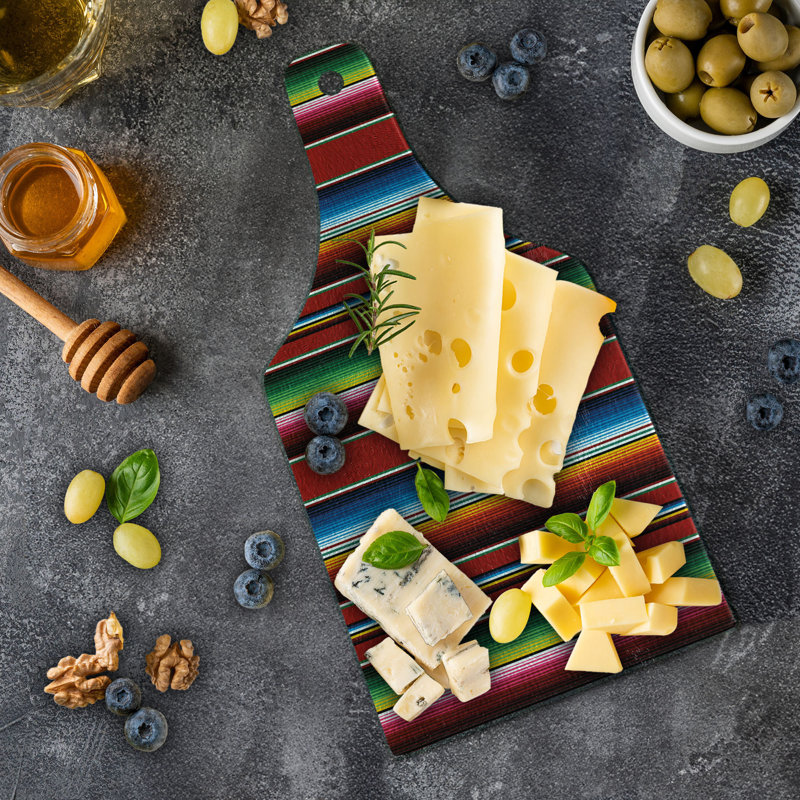 Ambesonne Cinco de Mayo Tempered Glass Cutting Board Vertical Lines Design Multicolor