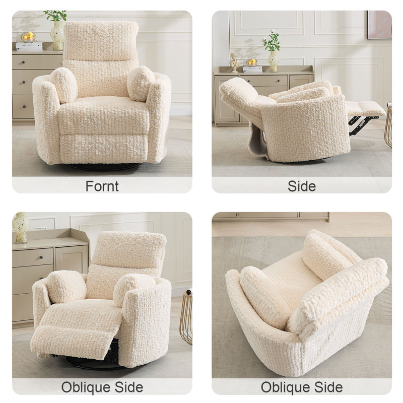 Power Recliner Glider Chair with USB & Type-C Ports, Upholstered Swivel Rocker Recliner for Living Room, Beige Fabric