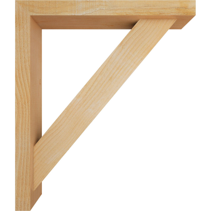 4"W x 24"D x 28"H Traditional Block Rough Sawn Bracket w/ Offset Brace, Douglas Fir, 28 x 24, 4"W Douglas Fir (Rough Sawn)