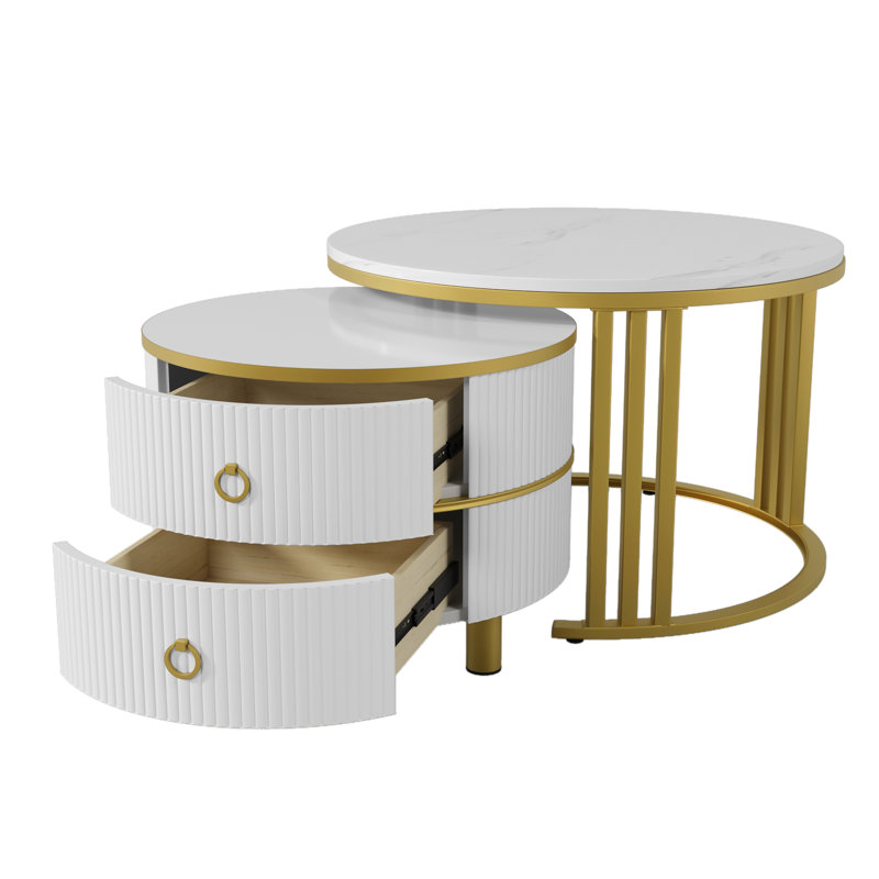 Agatia Frame Coffee Table with Storage, Gold/White, White