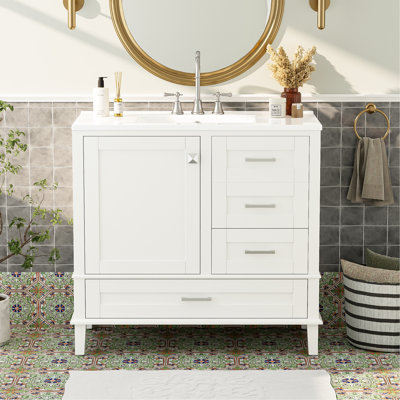 Meuble-lavabo blanc de 36 po avec trop-plein - Élégant et fonctionnel pour unité de rangement compacte