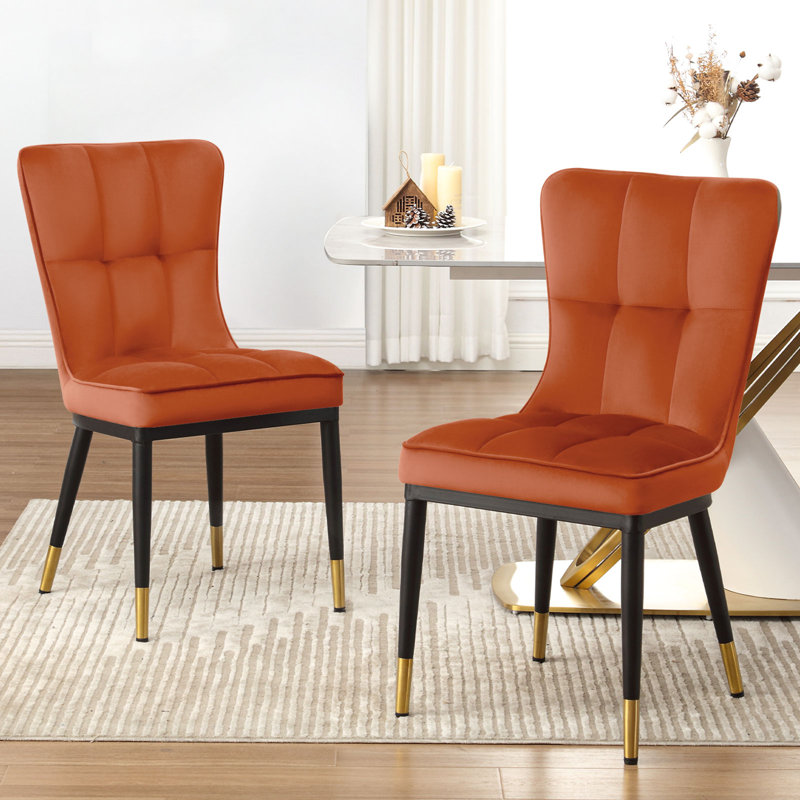 50cm H Tufted Upholstered Metal Upholstered Back Side Chair, Orange, 2