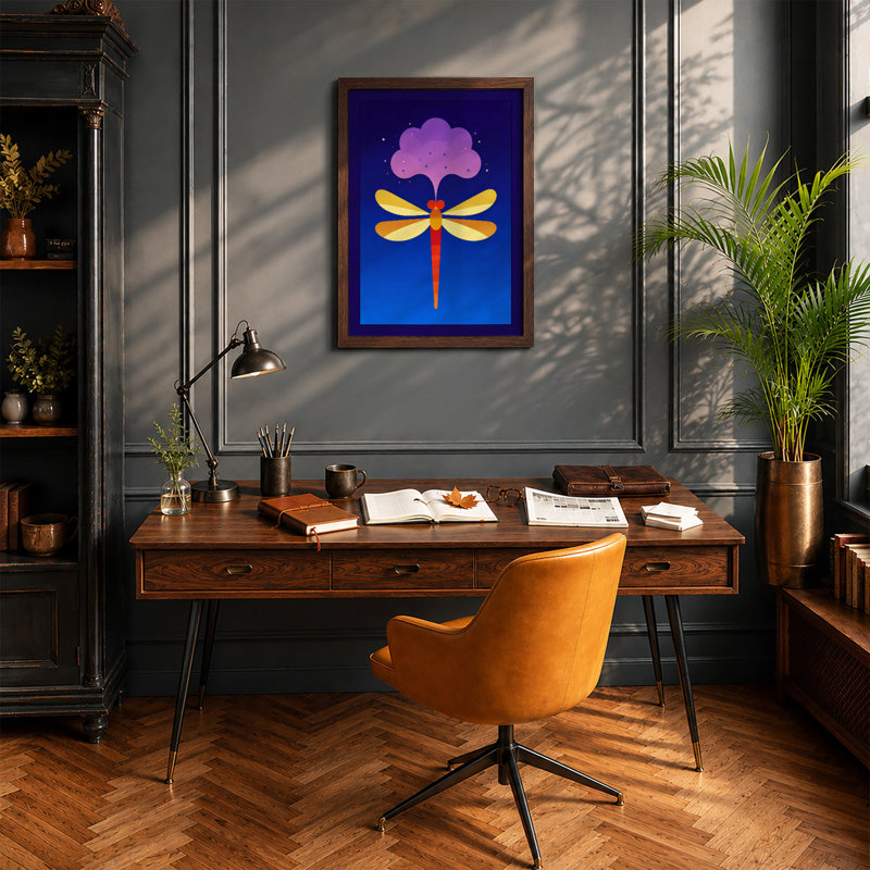 Dragonfly In Twilight Modern - Print, Walnut, A3 - 42.0 x 29.7 cm