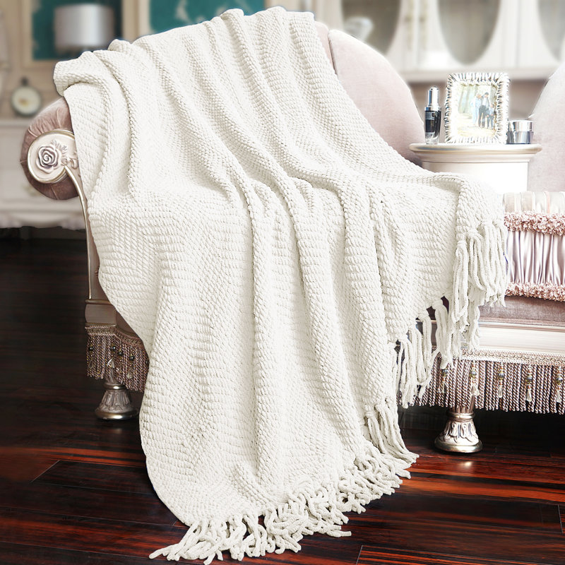 Jeté en tricot de tweed, Blanc antique, 50 po x 60 po