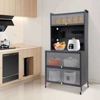 Armoire latérale de rangement à micro-ondes à 5/6 niveaux avec porte rabattable pour la maison