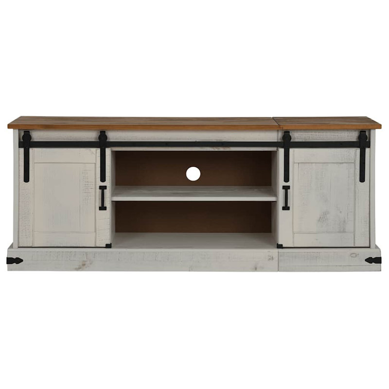 TV Cabinet HALDEN 2 Sliding Doors 150X40x60 Cm Solid Wood, White