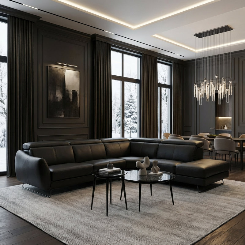Upholstered 119 " Full Grain Leather L-Shaped Sectional, Orienté vers la gauche