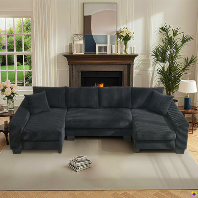 Rayners 114"W Convertible U-shape Sectional, Sleeper Sofa Bed