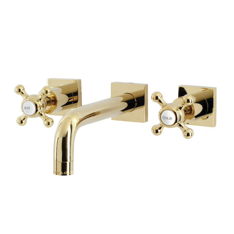 Kingston Brass Metropolitan Two-Handle 3-Hole Wall Mount Bathroom Faucet, Polished Brass