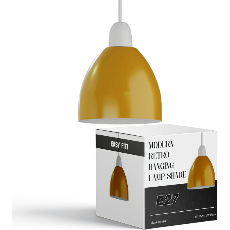 Ceiling Lampshade Easy Fit Metal 15cm Shades Pendant Light Bell Lamp Shades for Living Room, Kitchen, Bedroom, Yellow