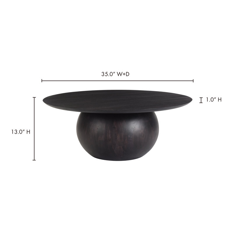 Rolf Solid Wood Coffee Table, 14" H x 35" L x 35" W, Black
