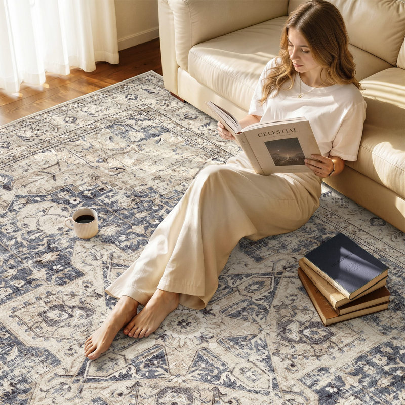     Adona Soft Washable Medallion Vintage Floral Area Rug for Living Room Bedroom Dining Room Lobby, Rectangle 12' x 15'