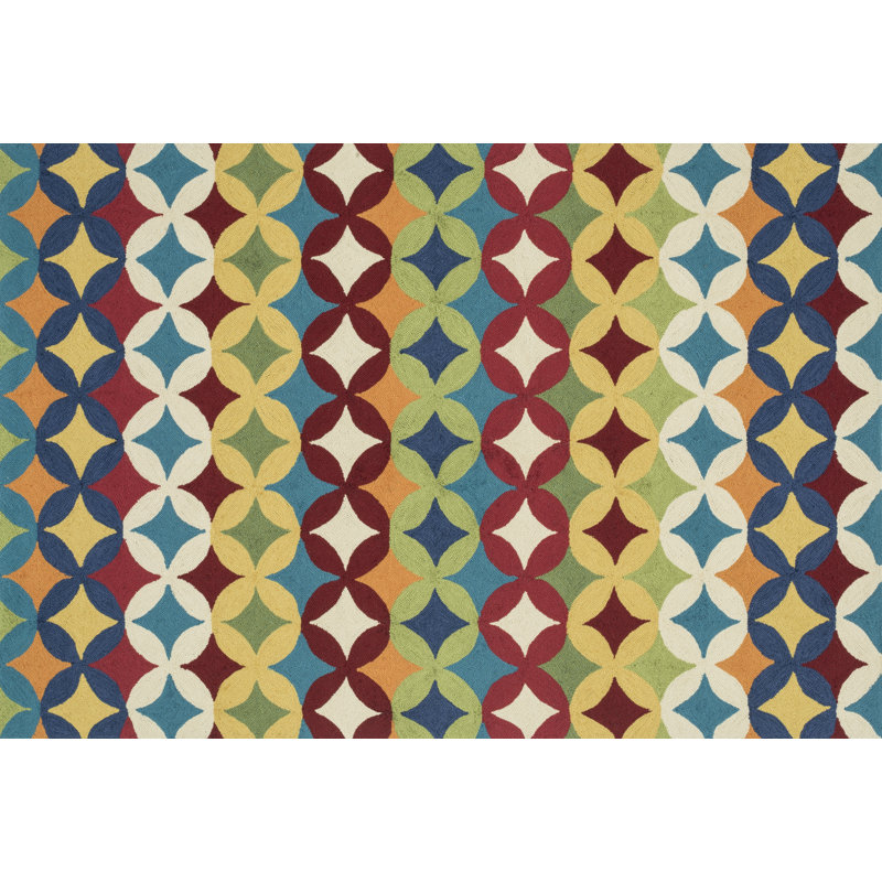 Tapis de zone bleu/rouge crocheté à la main Kirts, Rectangle 2 pi 3 po x 3 pi 9 po