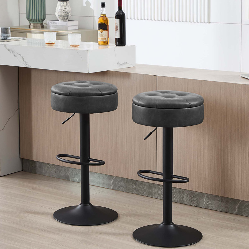 Swivel Upholstered Adjustable Height Counter Stool with Metal Frame, Anthracite, 1