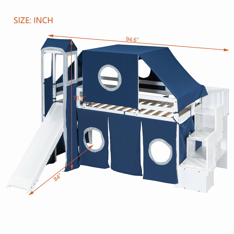 Wooden Loft Bed For Bedroom, Blue, Twin
