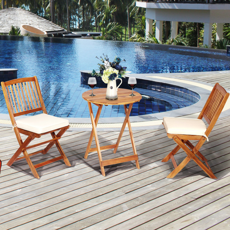 Leal 2 - Person Acacia Wood Patio Dining Set with Round Table , Cushions Included