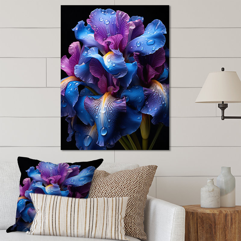 Iris mauve bleu irisé - décoration murale florale en métal, H 20 po x l 12 po x P 1 po