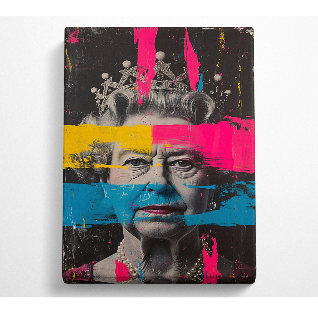 Queen Elizabeth Pink Gelb Blau Graffiti - Kunstdrucke ohne Rahmen auf Leinwand