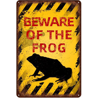 Vintage Frog Metal Sign Beware of Frog Aluminum Sign Funny Beware Animal Decor 12"x8" Inch