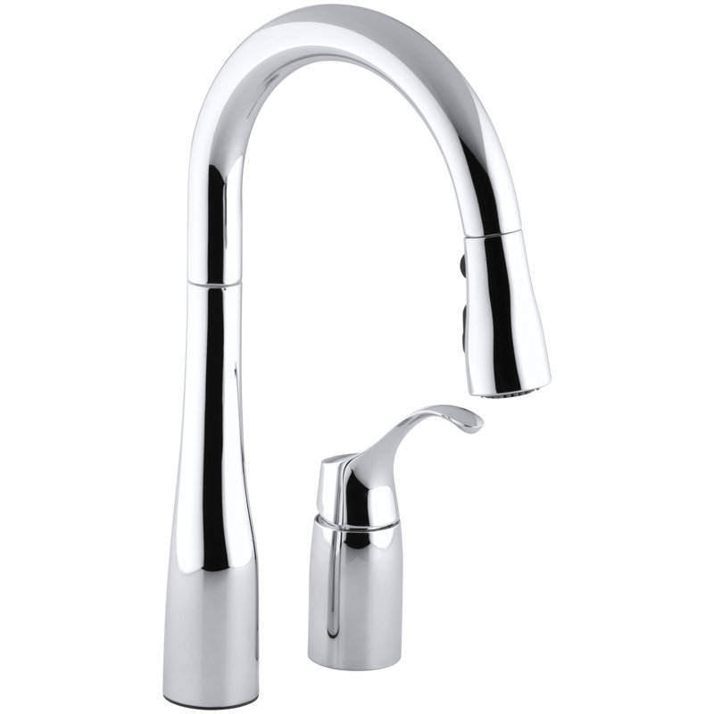 Simplice Pull-down Bar Sink Faucet with Three-function Sprayhead, Polished Chrome