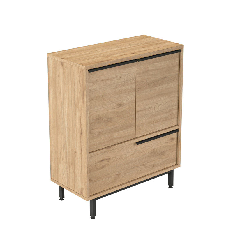 Modern Kitchen Cabinet with Metal Legs, Walnut Finish, 29.4 x 35.6 x 14.0 inches | 100% Melamine Coated Particle Board, Thickness: 0.7 inches | Stylish Storage Solution for Contemporary Homes & Industrial Spaces