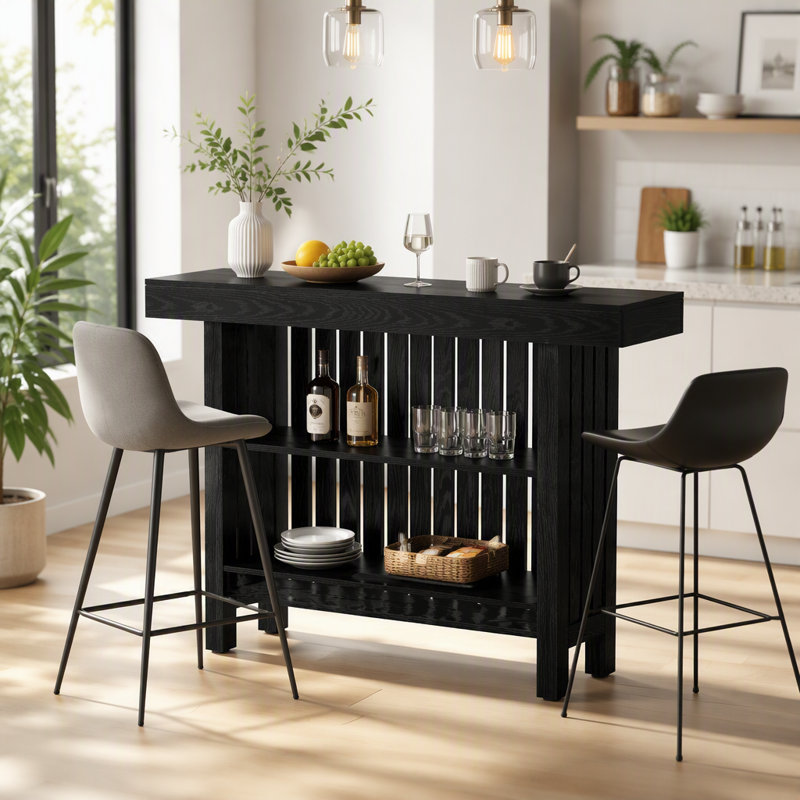 Table de bar à deux niveaux avec repose-pieds, Noir